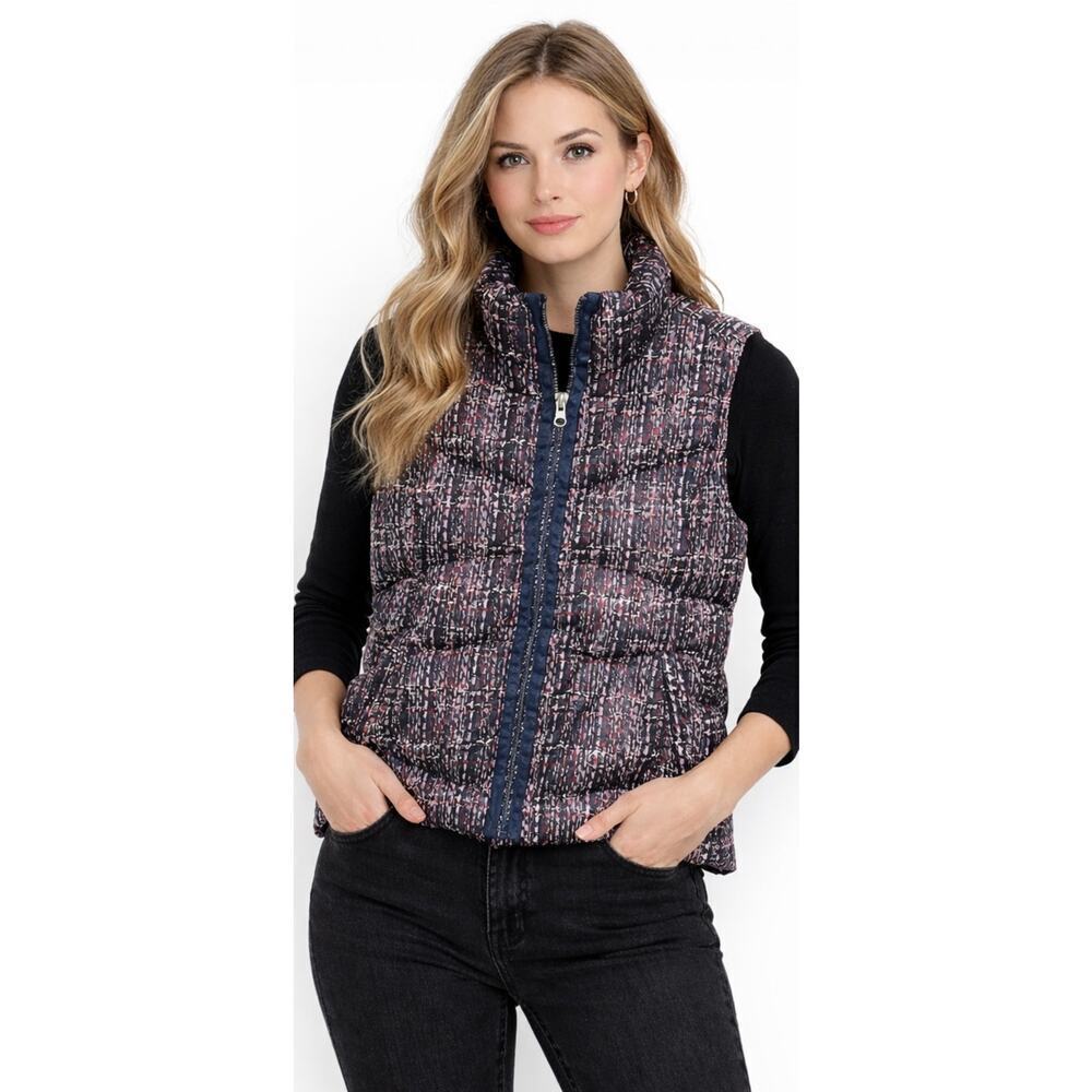 Lands’ END Women’s Max 600 Down Puffer Vest Multi Color Tweed Print Size S